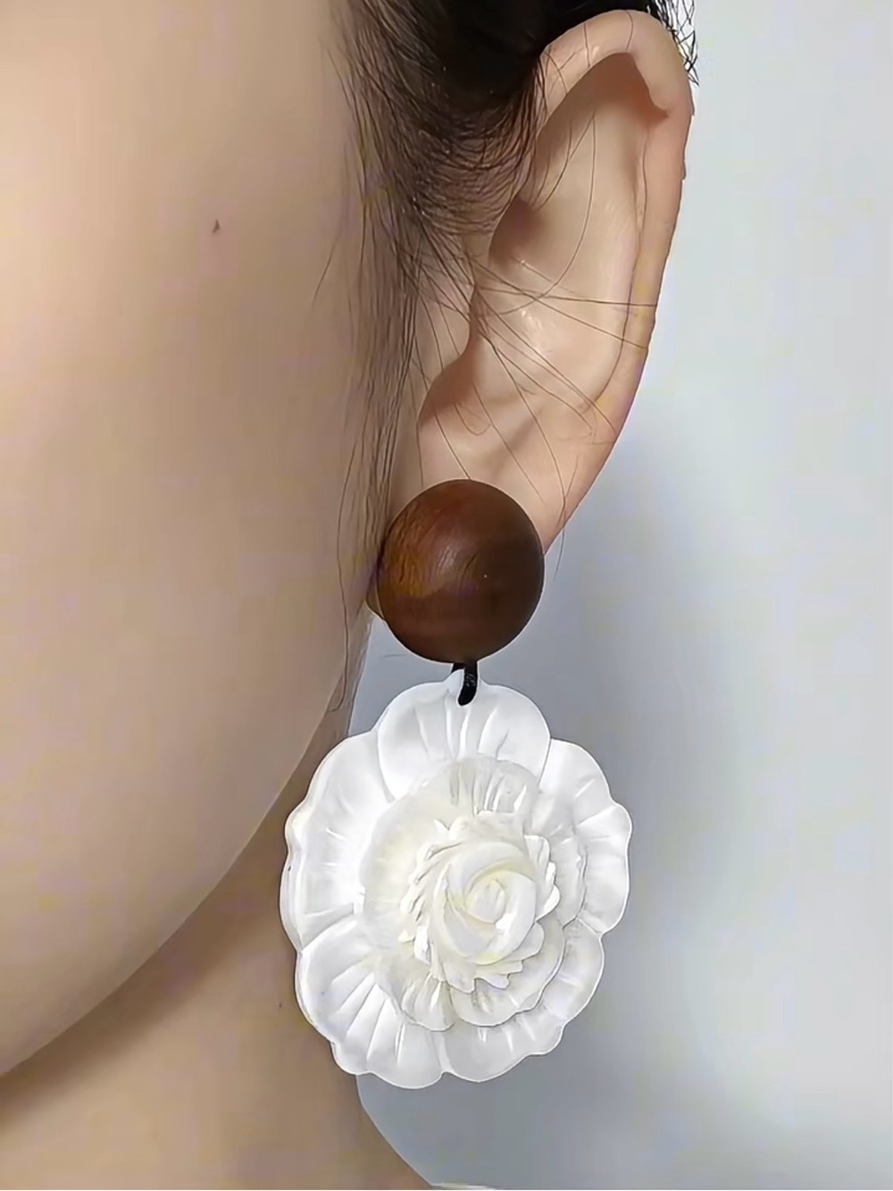 Earrings: Natural freshwater shell, Sandalwood